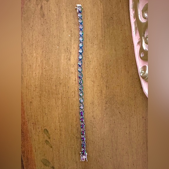 Genuine Mystic Topaz Sterling Silver Tennis Bracelet - Picture 2 of 6